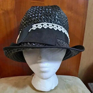 Vintage Women's Ladies Jacki‎ Straw Black Hat NOS